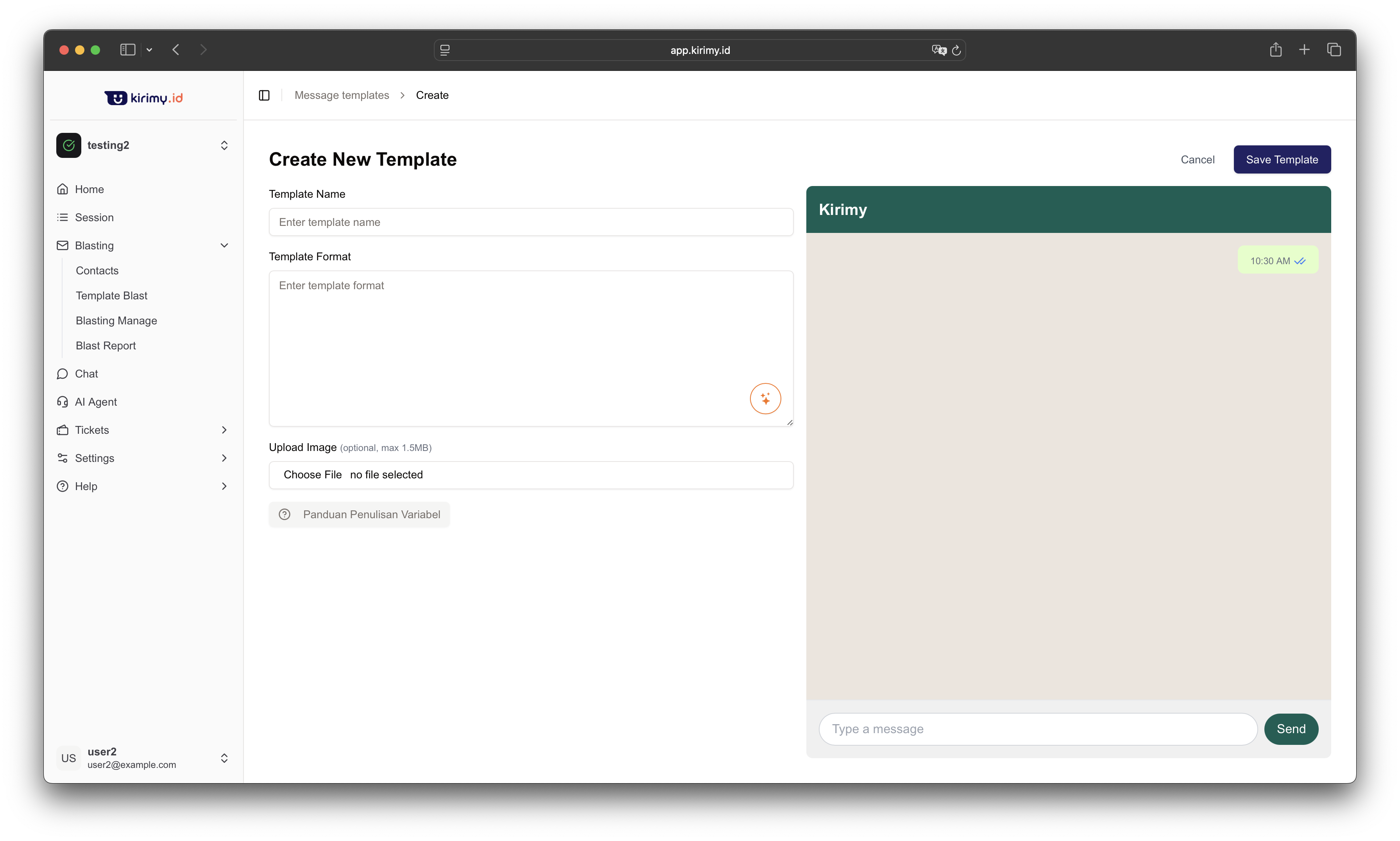 Form Template Pesan