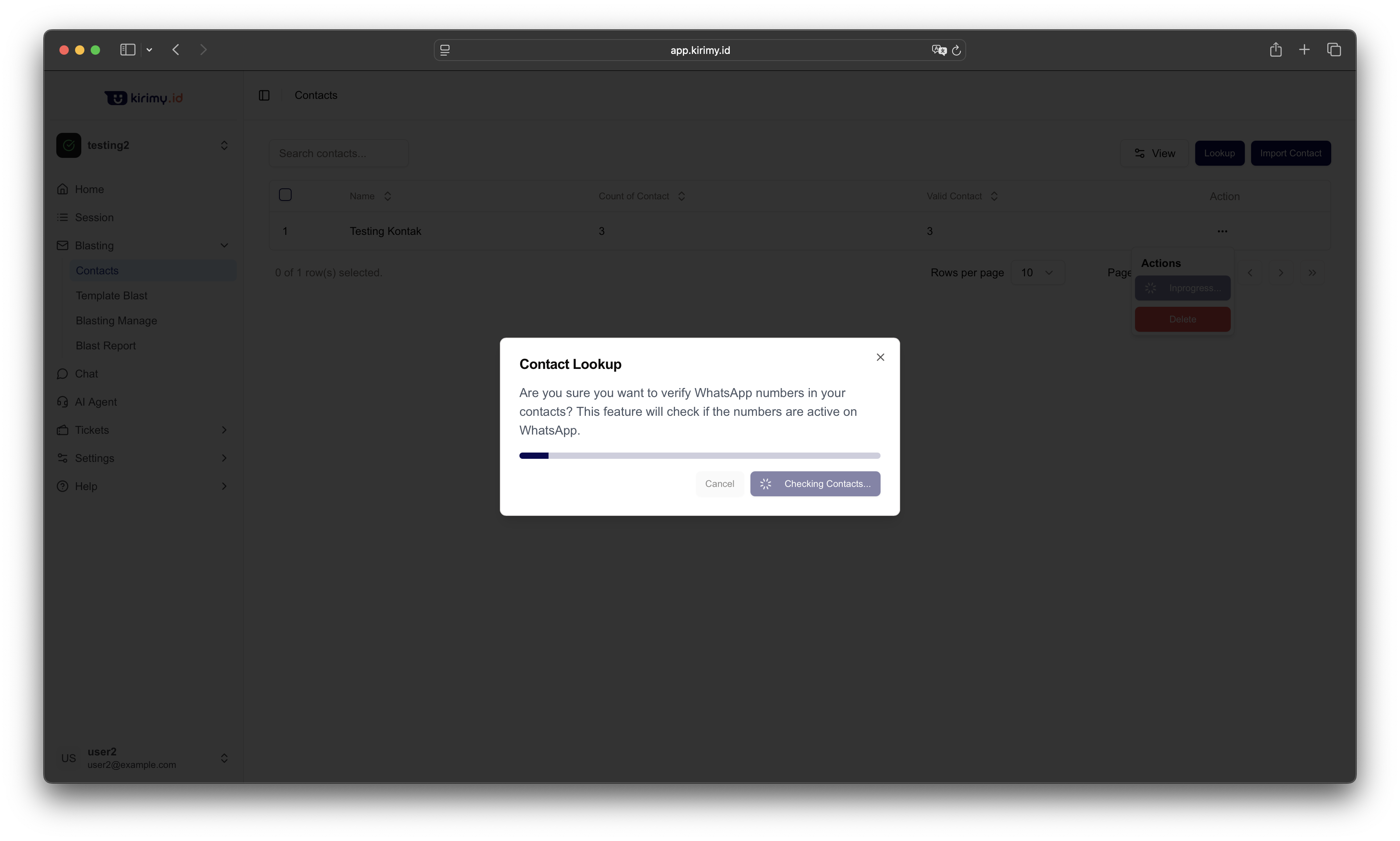 Modal Lookup Kontak